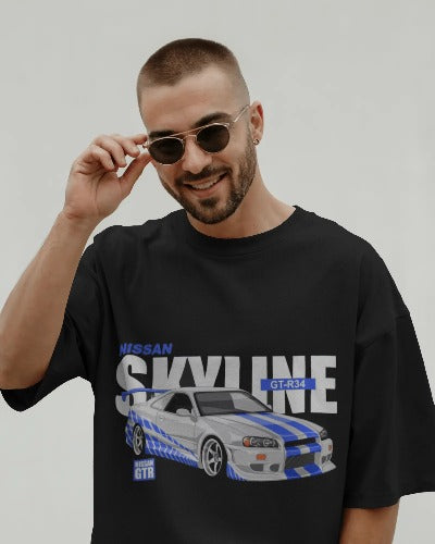 Nissan GTR R34 Oversized 240GSM White Streetwear T-Shirt – BruhFit